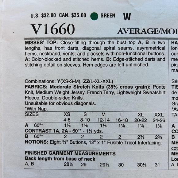 VOGUE PATTERNS V1660 New Sewing Pattern Size Y XS S M 4-14 Marcy Tilton / Vogue - Picture 7 of 10